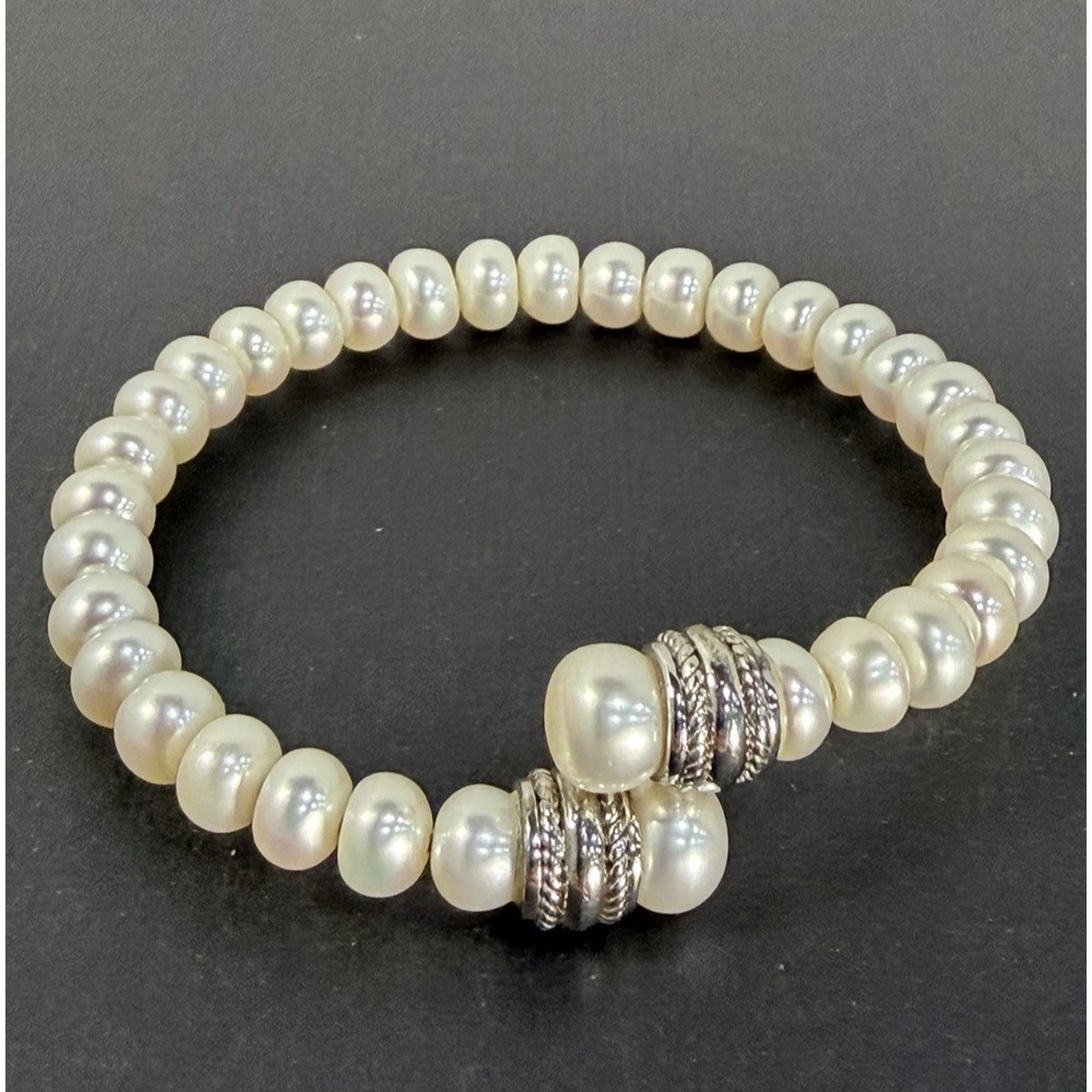 Freshwater Cultured Pearl Sterling Silver 925 Wire Wrap Bracelet Wedding Formal